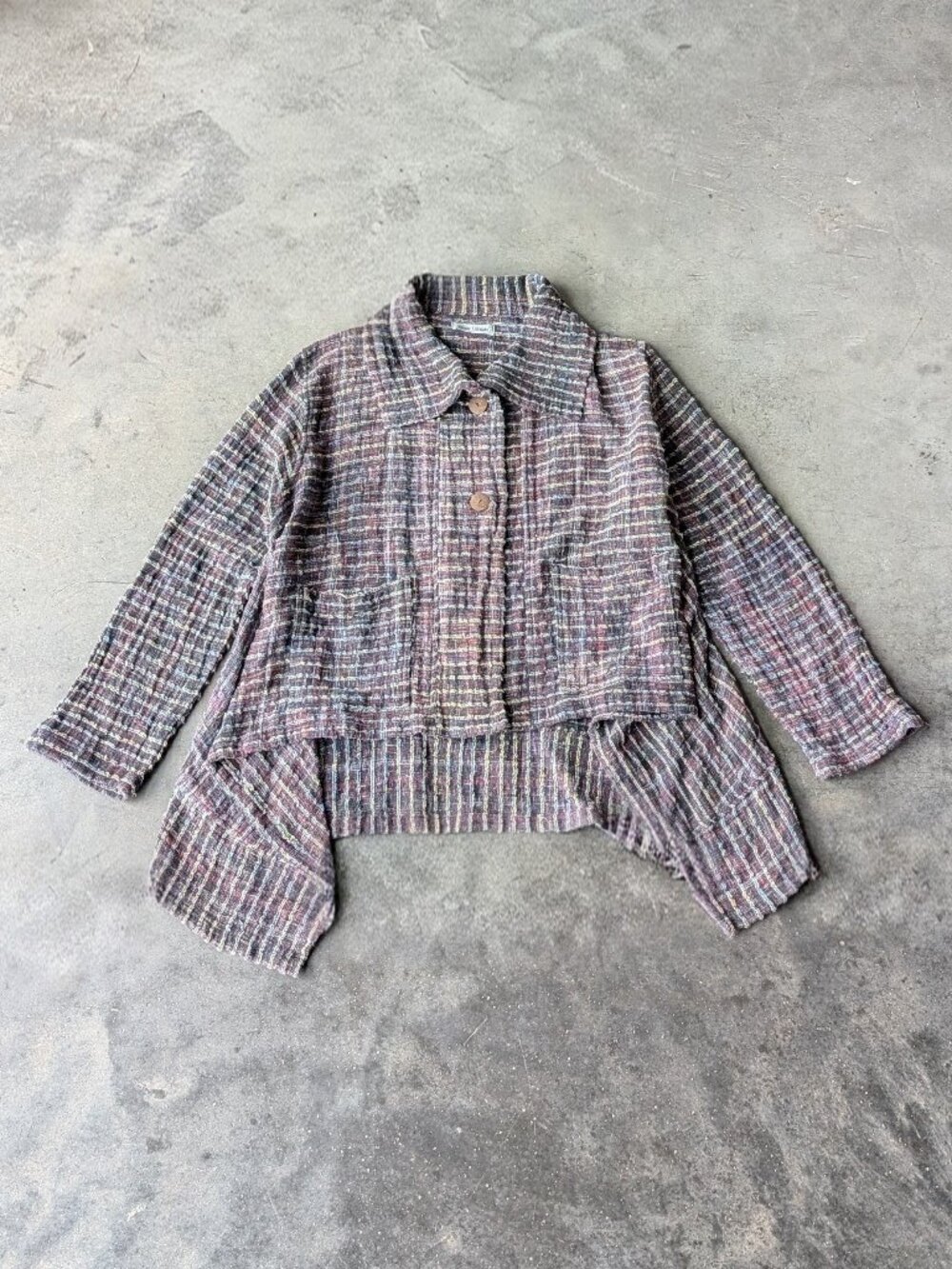 Yasuko Kurisaka Lagenlook Plaid Woven Long Sleeve Sweater Jacket no size